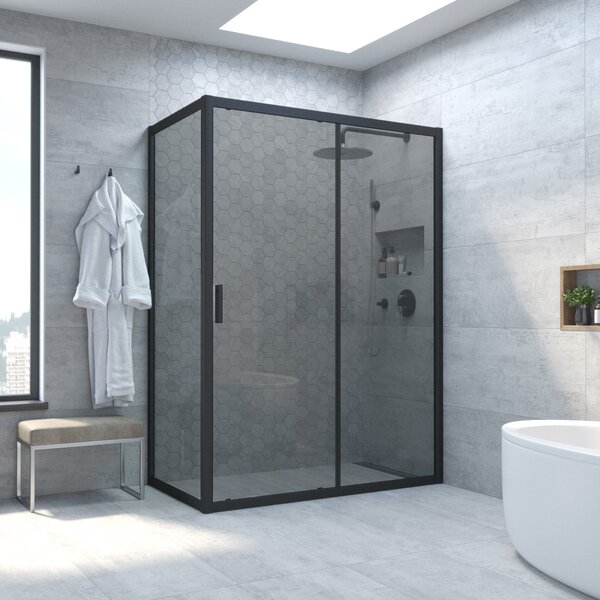 Душевой уголок Vegas Glass ZP+ZPV NOVO h2000 110*70 02М 07 стекло графит, профиль черный, 110х70 см