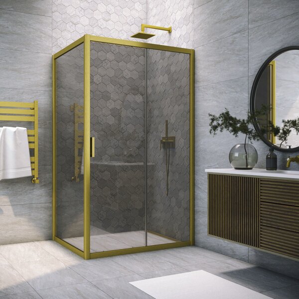 Душевой уголок Vegas Glass ZP+ZPV NOVO h2000 125*70 03 07 стекло графит, профиль золото матовое, 125х70 см