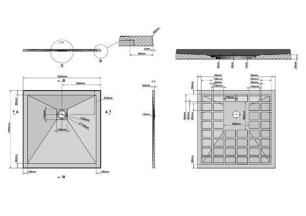 Душевой поддон Grossman Strong GR-S2100100Q 100 x 100, цвет графит