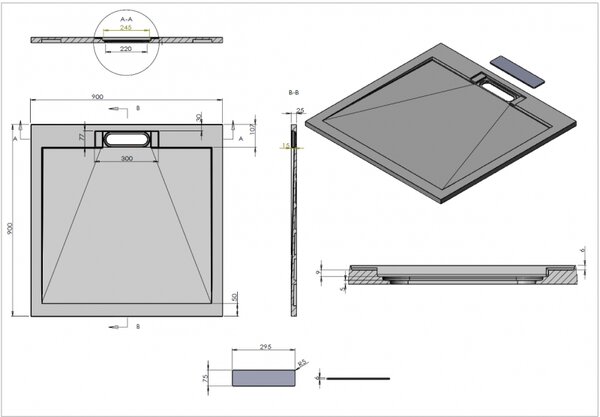 Душевой поддон ESBANO ESPLX 90B 90 x 90 черный