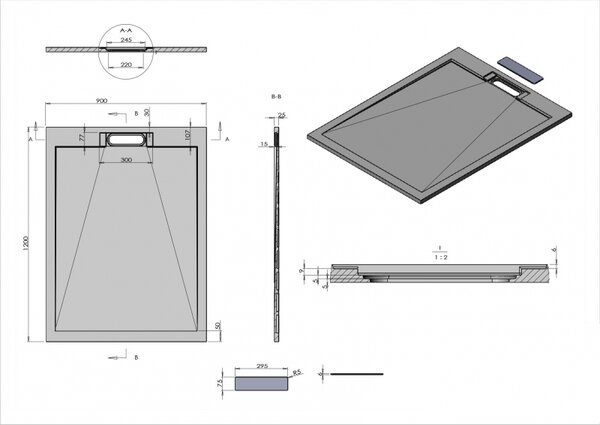 Душевой поддон ESBANO ESPLX 129W 120 x 90 белый