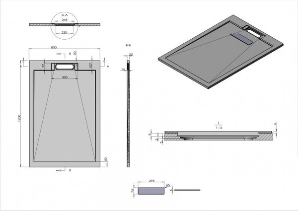 Душевой поддон ESBANO ESPLX 128B 120 x 80 черный