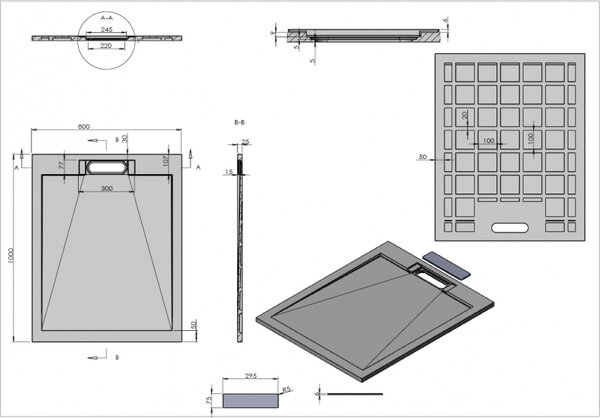 Душевой поддон ESBANO ESPLX 108W 100 x 80 белый
