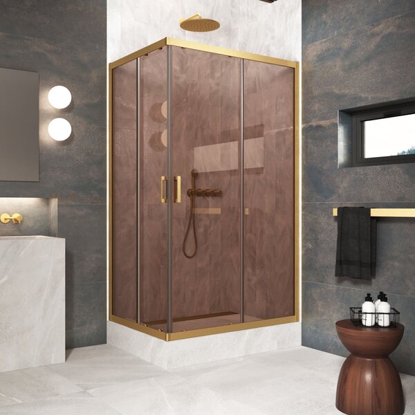 Душевой уголок Vegas Glass ZA-F Protec 90*85 03 05 стекло бронза, профиль золото матовое, 90х85 см