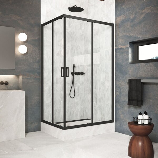 Душевой уголок Vegas Glass ZA-F Protec 100*80 02М 01 стекло прозрачное, профиль черный, 100х80 см