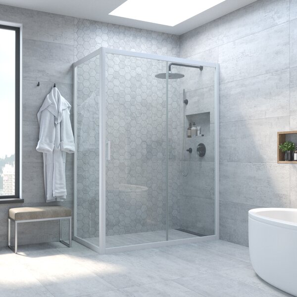 Душевой уголок Vegas Glass ZP+ZPV NOVO h2000 140*85 01 01 стекло прозрачное, профиль белый, 140х85 см