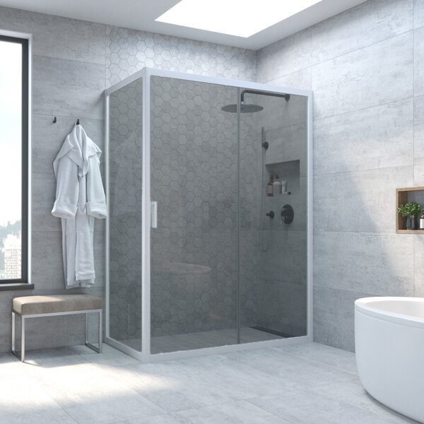 Душевой уголок Vegas Glass ZP+ZPV NOVO h2000 160*100 01 07 стекло графит, профиль белый, 160х100 см