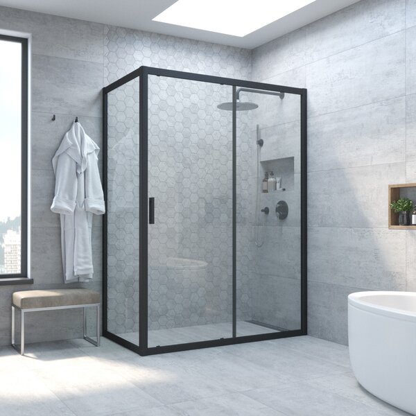 Душевой уголок Vegas Glass ZP+ZPV NOVO h2000 165*85 02М 01 стекло прозрачное, профиль черный, 165х85 см