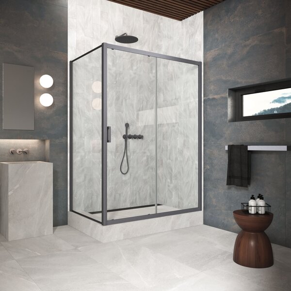 Душевой уголок Vegas Glass ZP+ZPV Protec 100*90 06 01 стекло прозрачное, профиль вороненая сталь, 100х90 см