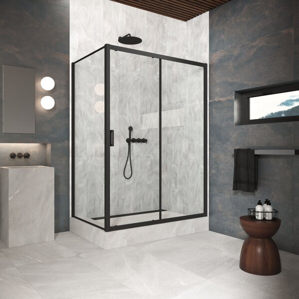 Душевой уголок Vegas Glass ZP+ZPV Protec 110*75 02М 01 стекло прозрачное, профиль черный, 110х75 см
