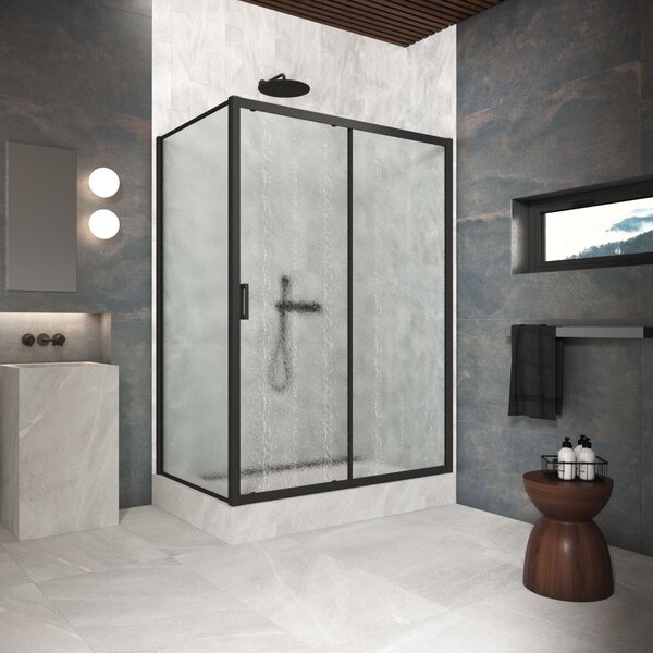 Душевой уголок Vegas Glass ZP+ZPV Protec 110*75 02М 02 стекло шиншилла, профиль черный, 110х75 см