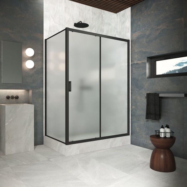 Душевой уголок Vegas Glass ZP+ZPV Protec h1900 110*75 02М 10 стекло сатин, профиль черный, 110х75 см
