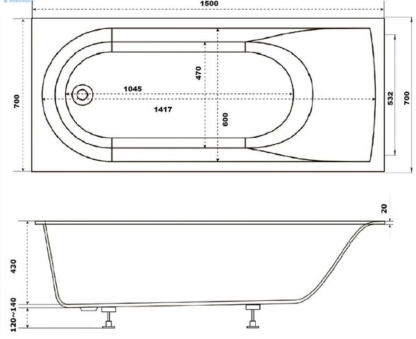 Ванна Good Door Афина 150х70 из литьевого мрамора ВА00025