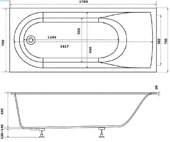 Ванна Good Door Афина 170х75 из литьевого мрамора ВА00020
