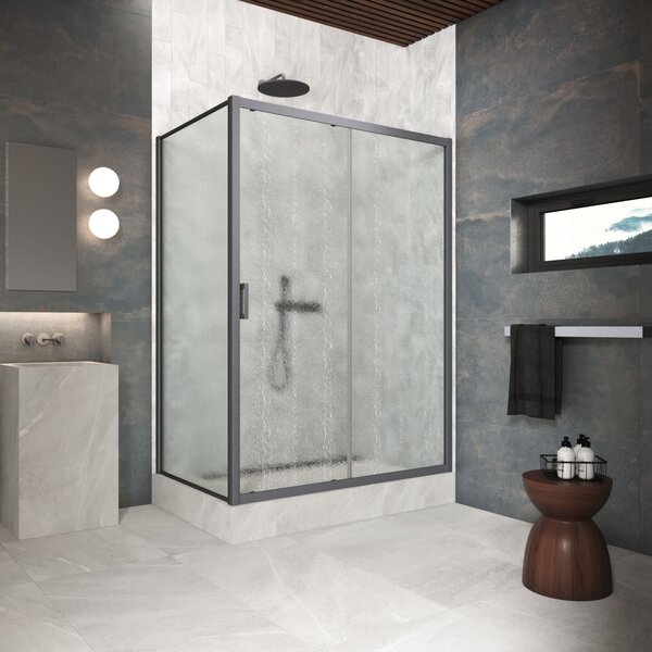 Душевой уголок Vegas Glass ZP+ZPV Protec h1900 120*80 06 02 стекло шиншилла, профиль вороненая сталь, 120х80 см