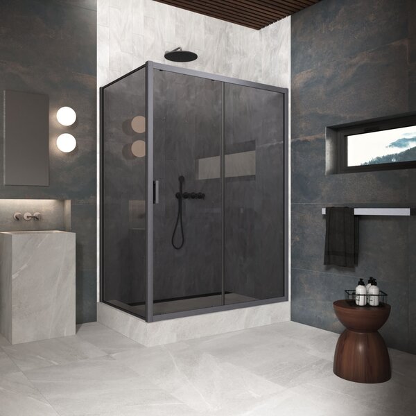 Душевой уголок Vegas Glass ZP+ZPV Protec 125*75 06 07 стекло графит, профиль вороненая сталь, 125х75 см