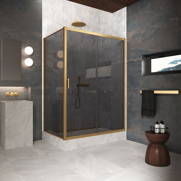 Душевой уголок Vegas Glass ZP+ZPV Protec 145*75 03 07 стекло графит, профиль золото матовое, 145х75 см