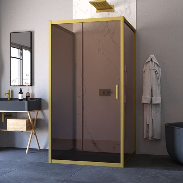 Душевой уголок Vegas Glass ZP-U NOVO h2000 100*100 03 05 стекло бронза, профиль золото матовое, 100х100 см