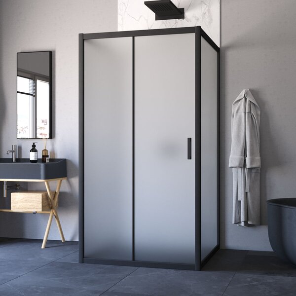 Душевой уголок Vegas Glass ZP-U NOVO h2000 120*90 02М 10 стекло сатин, профиль черный, 120х90 см