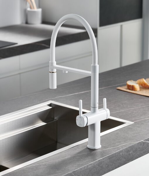 Смеситель для кухни с подключением фильтра воды Rose R358C, белый