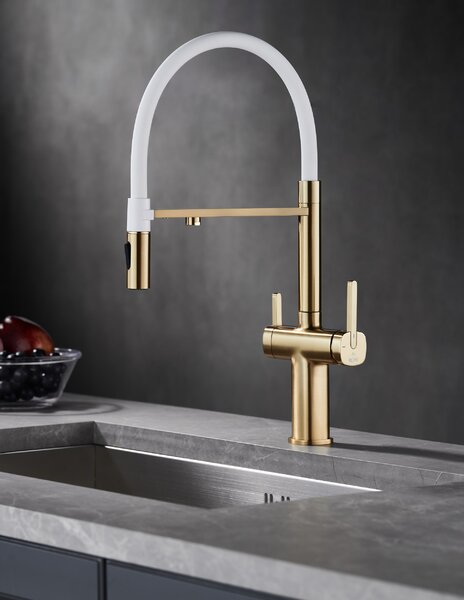 Смеситель для кухни с подключением фильтра воды Rose R358G, матовое золото