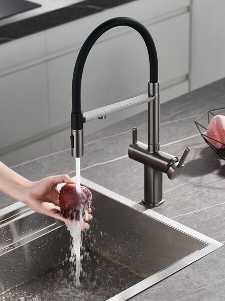 Смеситель для кухни с подключением фильтра воды Rose R358T, оружейная сталь