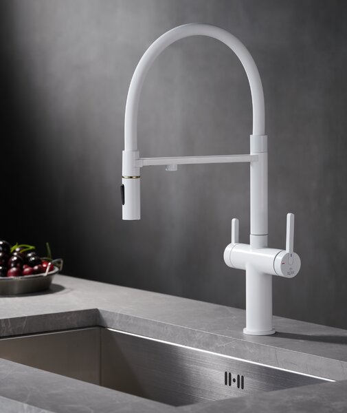 Смеситель для кухни с подключением фильтра воды Rose R458C, белый