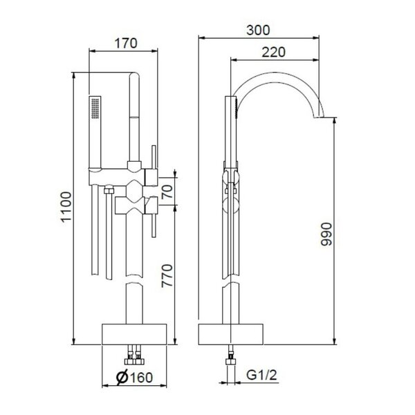 Смеситель для ванны напольный Webert Rimini RI851101794, золото матовое