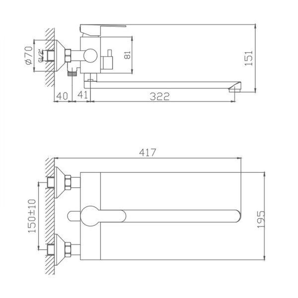 Смеситель для ванны Haiba HB22801, сталь