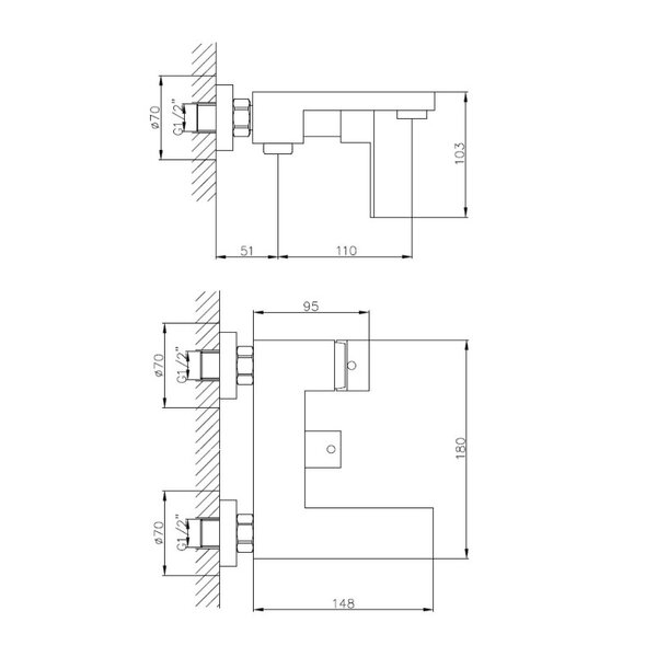 Смеситель для ванны Haiba HB60803-2, сталь