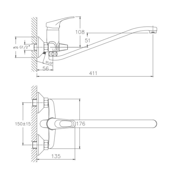 Смеситель для ванны Haiba HB2213-1, хром