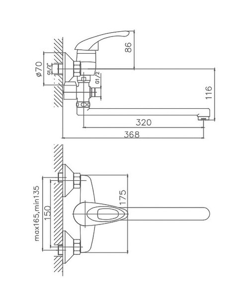 Смеситель для ванны Cron CN2103-2, хром