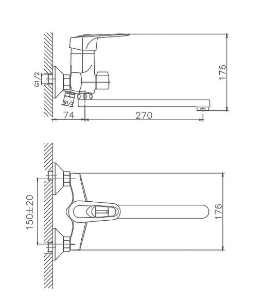 Смеситель для ванны Cron CN2204, хром