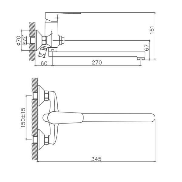 Смеситель для ванны Cron CN22523, хром