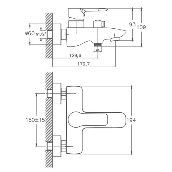 Смеситель для ванны Cron CN30095, хром