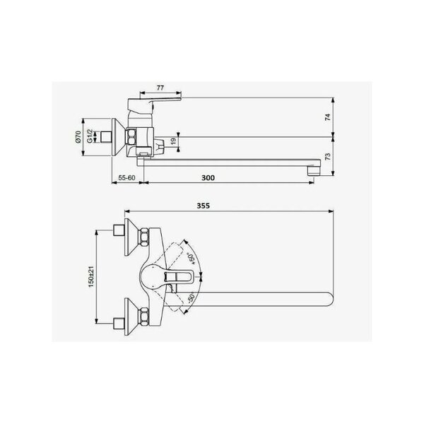 Смеситель для ванны D-Lin D146422-5, хром