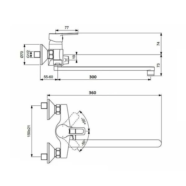 Смеситель для ванны D-Lin D147456-6, хром