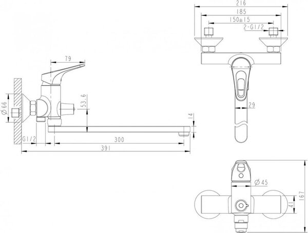 Смеситель для ванны Bravat Drop-D F648162C-01A, хром