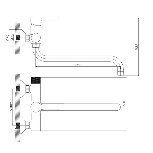 Смеситель для ванны Haiba HB22652-7, черный