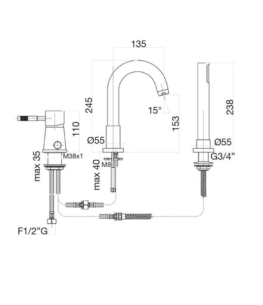 Смеситель на борт ванны Fiore XENON 44NN5155, черный