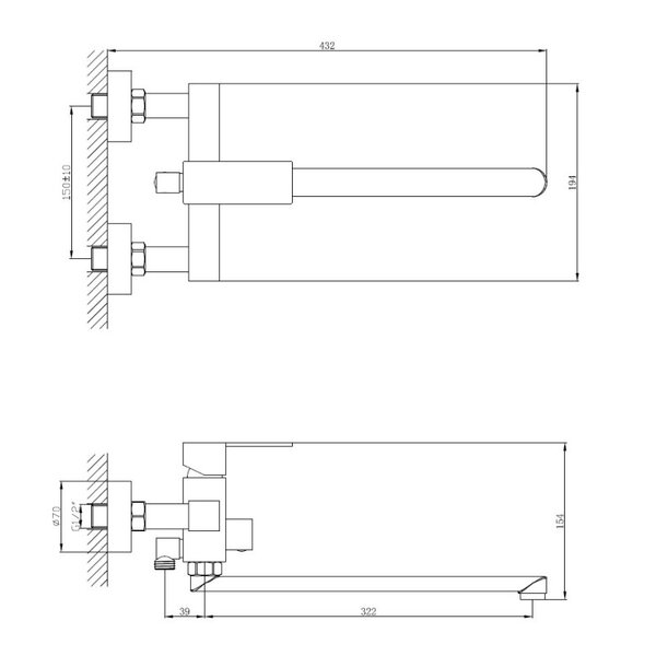 Смеситель для ванны D-Lin D147365-A, черный