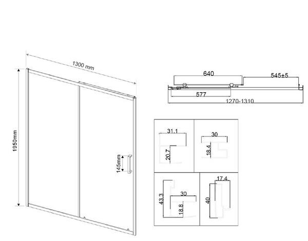 Душевая дверь Vincea Сити (City) VDS-5CT130MT 130x195 см, профиль хром. Размер регулировки 1270-1310 мм