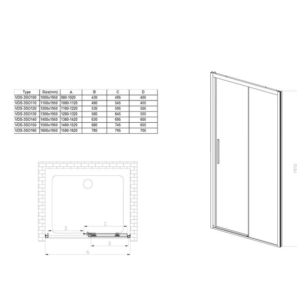 Душевая дверь Vincea Софт (Soft) VDS-3SO150CLGM 150x195 см, профиль вороненая сталь. Размер регулировки 1480-1520 мм