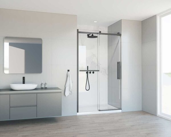 Душевая дверь Vincea Комо Софт (Como Soft) VDS-1CS120CLGM 120x195 см, профиль вороненая сталь. Размер регулировки 1185-1205 мм