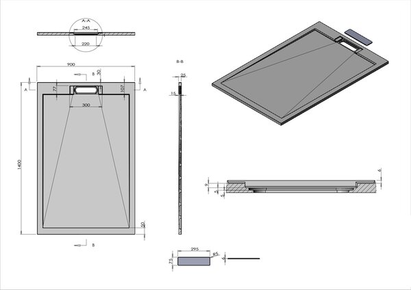 Поддон для душа из искусственного камня Vincea VST-4SRL9014A, 1400*900*25, , цвет графит