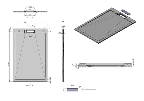 Поддон для душа из искусственного камня Vincea VST-4SRL9016W, 1600*900*25, белый матовый
