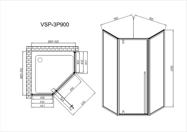 Душевой уголок Vincea Penta VSP-3P900CLGM, 900*900, вороненая сталь, стекло прозрачное