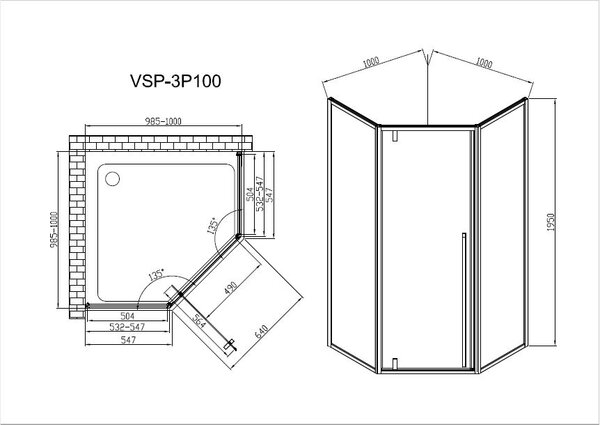 Душевой уголок Vincea Penta VSP-3P100CLGM, 1000*1000, вороненая сталь, стекло прозрачное