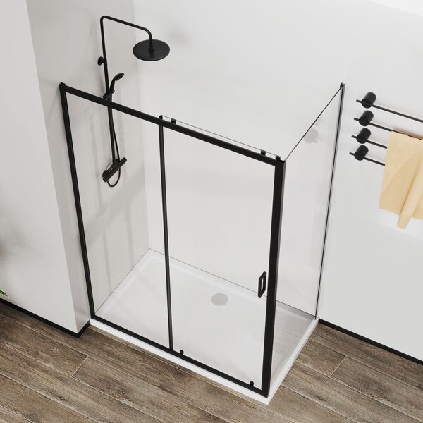 Душевой уголок Vincea City VSR-5CT9011CLB, 1100*900, черный, стекло прозрачное