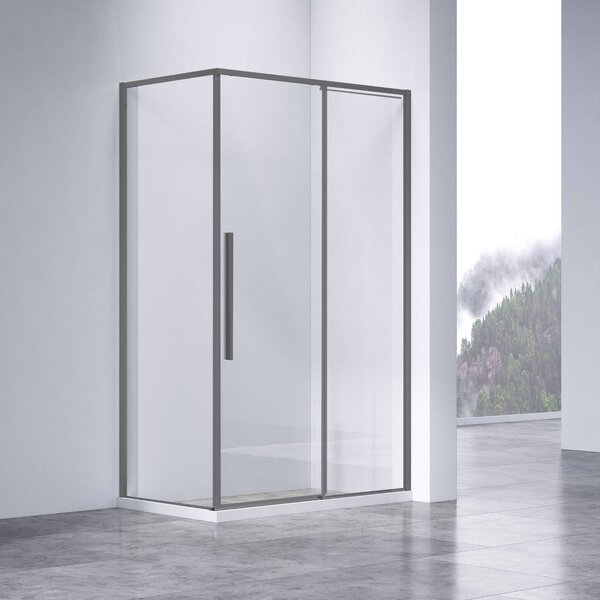 Душевой уголок Vincea Slim-N VSR-4SN9014CLGM, 1400*900, вороненая сталь, стекло прозрачное